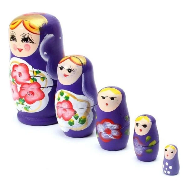 Dünyadan Hediyeler Ahşap Matruşka Bebek Beşli Set Mor - Bej - Görsel 2