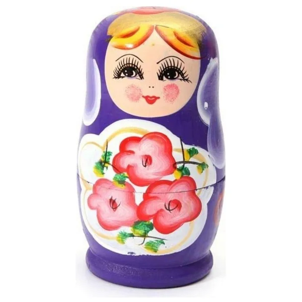 Dünyadan Hediyeler Ahşap Matruşka Bebek Beşli Set Mor - Bej - Görsel 4