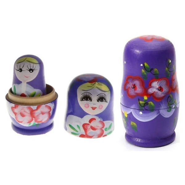 Dünyadan Hediyeler Ahşap Matruşka Bebek Beşli Set Mor - Bej - Görsel 5