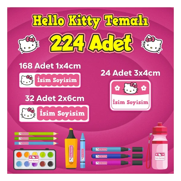 Sb Store 224 Adet Model 5 Hello Kitty İsim Etiketi Seti Okul Kreş İçin Kullanışlı PVC Etiketler - Görsel 5