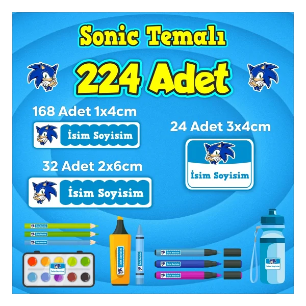 Sb Store Sonic Okul Kreş Etiketi Kalem Defter Özel Isim Yazılabilen Etiket Seti Model 20 - 224 Adet - Görsel 6