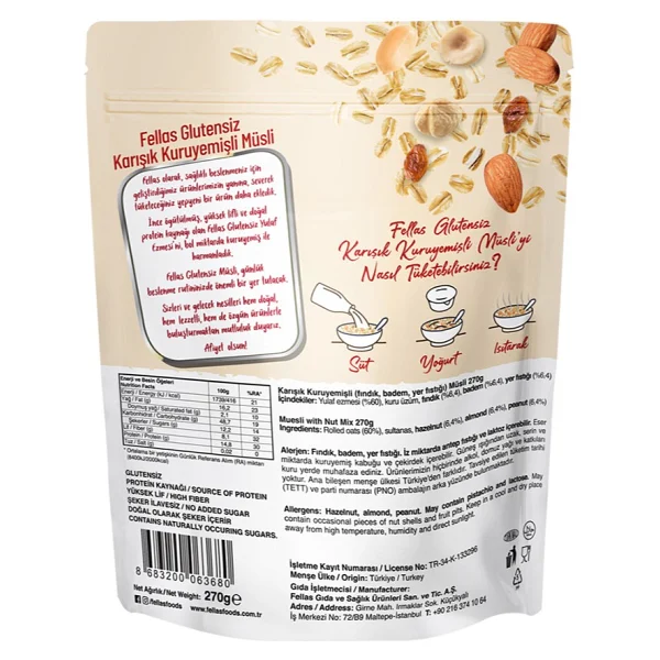 Fellas Karışık Kuruyemişli Glutensiz Müsli 270 gr - Görsel 2