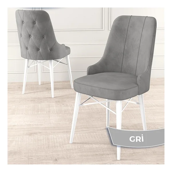 Canisa Concept Araz Serisi Babyface Ithal Kumaş Sandalye Beyaz Gürgen Ayak - Gri - Görsel 4