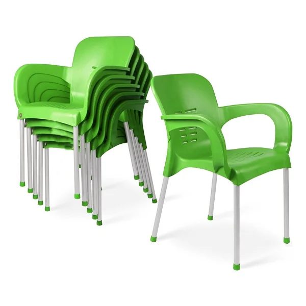 Almina Plastik Sandalye Metal Ayaklı Bahçe Balkon ve Teras Sandalyesi 6 Adet - Yeşil - Görsel 6