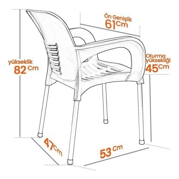 Almina Plastik Sandalye Metal Ayaklı Bahçe Balkon ve Teras Sandalyesi 6 Adet - Yeşil - Görsel 5