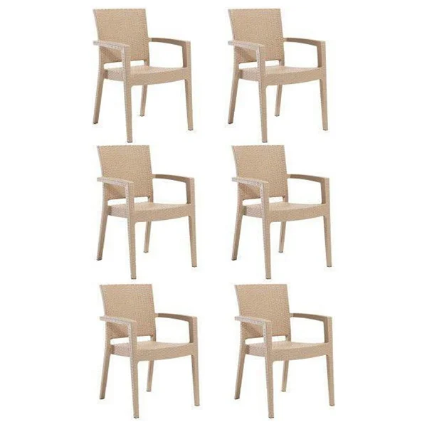 Almina Rattan Sandalye Kollu Koltuk 6 Kişilik Bahçe Balkon Teras Sandalyesi - Kapuçino - Görsel 6