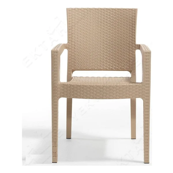 Almina Rattan Sandalye Kollu Koltuk 6 Kişilik Bahçe Balkon Teras Sandalyesi - Kapuçino - Görsel 2