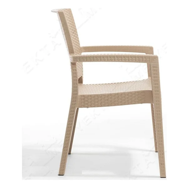 Almina Rattan Sandalye Kollu Koltuk 6 Kişilik Bahçe Balkon Teras Sandalyesi - Kapuçino - Görsel 3