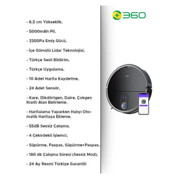 360 S10 Vacuum Mop Pro Cleaner Akıllı Robot Süpürge - Görsel 5
