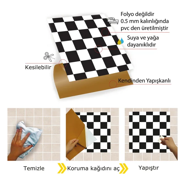 Tink Kendinden Yapışkanlı Dama Desenli Pvc Karo 30x30 Cm 4 Adet 0,36 m2 - Görsel 3