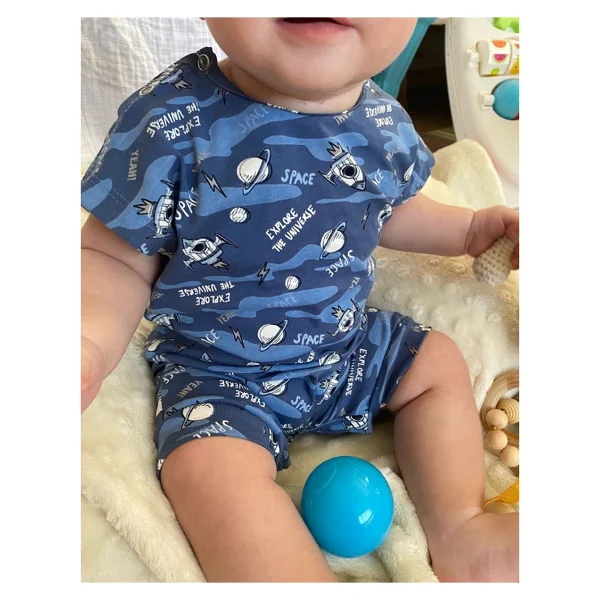 Mama Yoyo Uzay Temalı Kısa Kollu Pijama Tulum - Görsel 2