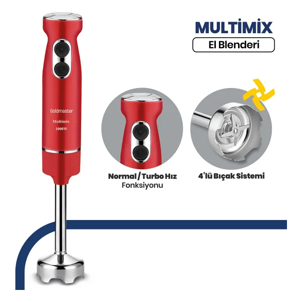Goldmaster Multimix Kırmızı 1000 W El Blender - Görsel 5