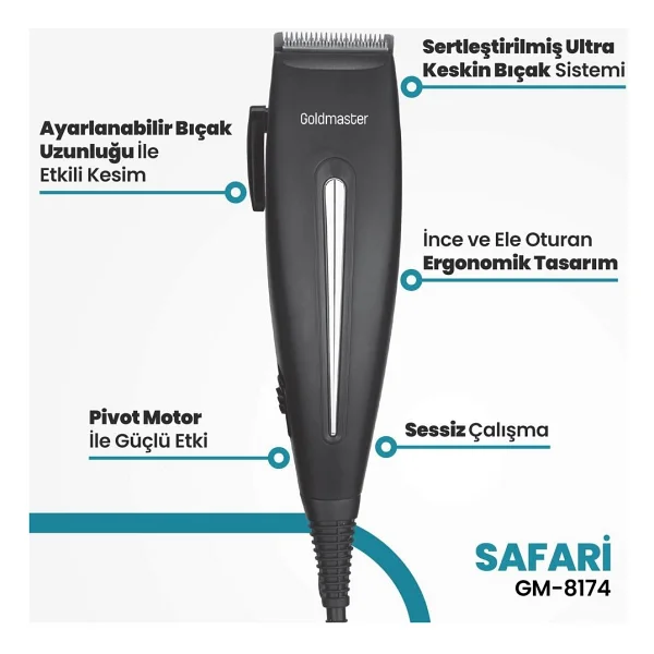 Goldmaster GM-8174 Safari Kablolu Sakal ve Saç Kesme Makinesi - Görsel 2