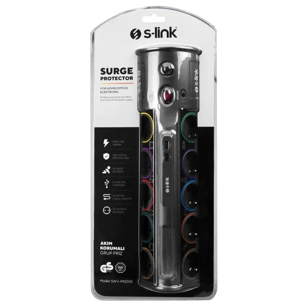 S-link Swapp SWV-PRZ010 1860 Joule USB'li 1.8 m 10'lu Akım Korumalı Priz - Görsel 10