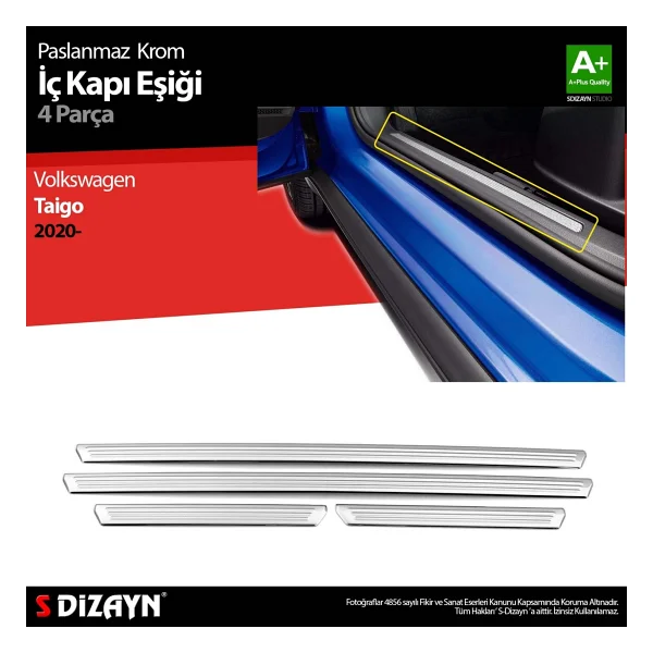 S-Dizayn VW Taigo Krom İç Kapı Eşiği 4 Prç. 2020 Üzeri - Görsel 6