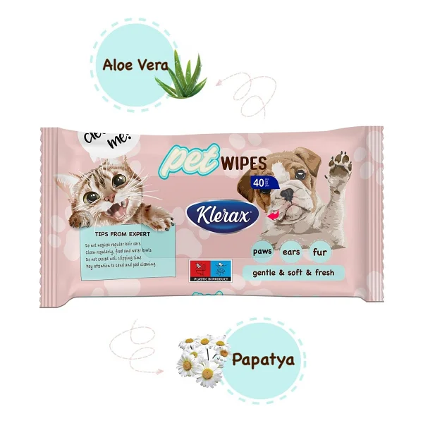 Klerax Pet Wipes Evcil Hayvanlar için Temizlik Mendili 40 Yaprak - Görsel 2