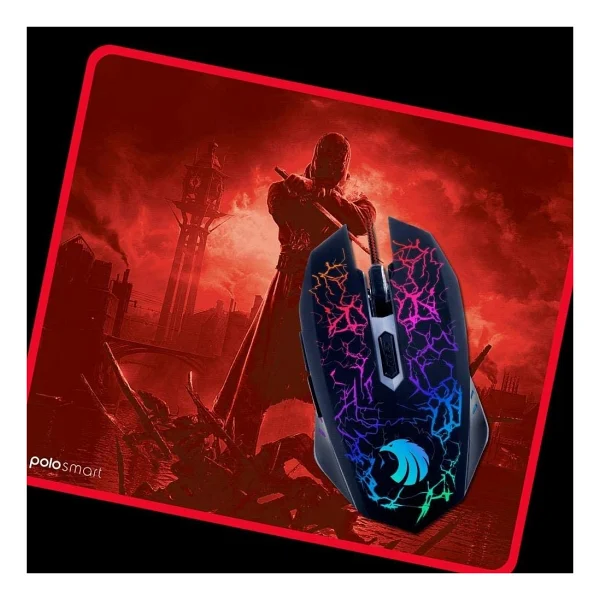 PoloSmart PGM02 Eagle Kablolu Optik Oyuncu Mouse + Kırmızı Mouse Pad - Görsel 3