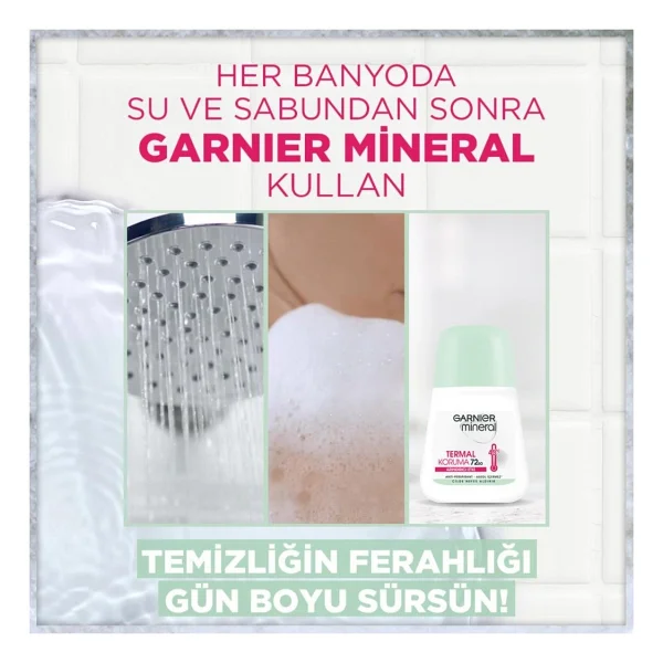 Garnier Mineral Roll-On Deodorant - 72 Saat Etkili, Ferah Koku ve Termal Koruma, Kadınlar için Pudrasız, 50 ml (Tekli) - Görsel 3