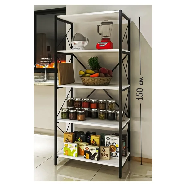 Morpanya Oven Metal Mutfak Rafı Malzeme Dolabı 5 Raflı Mikrodalga Fırın Rafı Çok Amaçlı Dolap Raf 150 cm - Beyaz - Görsel 3