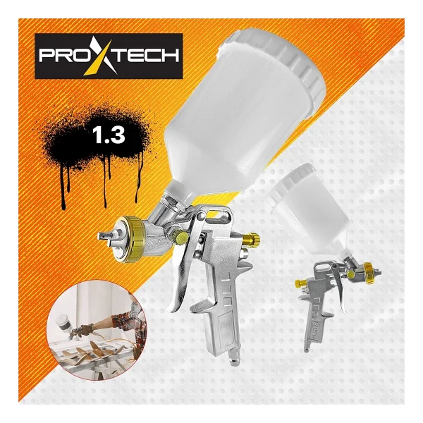 PROXTECH Havalı Üstten Depo 1,3mm Boya Tabancası, Spiral Hava Hortumu15 Mt Hava Jakı Takım Set - Görsel 3