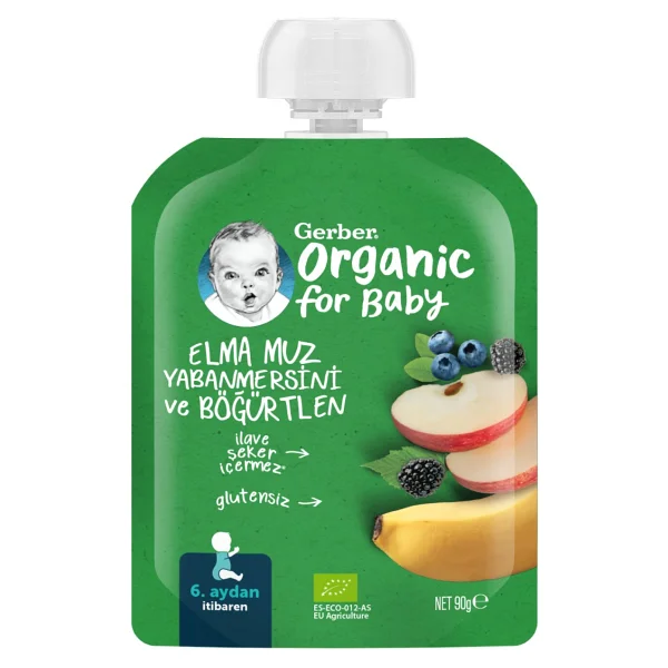 Gerber Organik Elma Muz Yabanmersini ve Böğürtlen Püresi 90 gr - Görsel 4