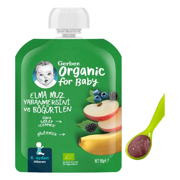 Gerber Organik Elma Muz Yabanmersini ve Böğürtlen Püresi 90 gr - Görsel 7