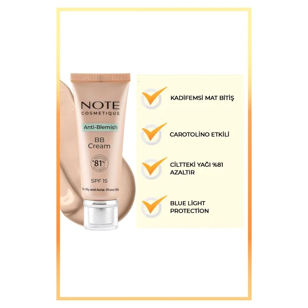 Note Anti-Blemish Akneye Yatkın Ciltler 04 Beige SPF 15 30 ml BB Krem - Görsel 4