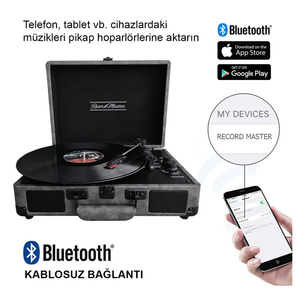 Record Master ST14012 Gri Çantalı Retro Pikap - Görsel 2