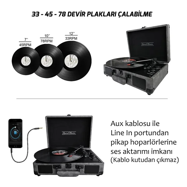 Record Master ST14012 Gri Çantalı Retro Pikap - Görsel 4