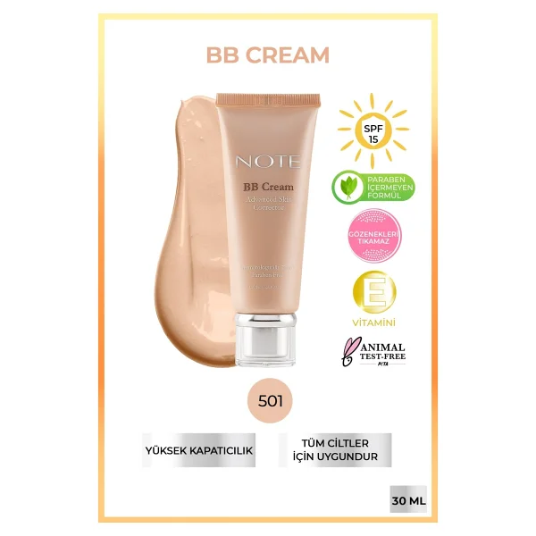 Note Nemlendirici Etkili Yoğun Kapatıcı 501 Light SPF 15 35 ml BB Krem - Görsel 2