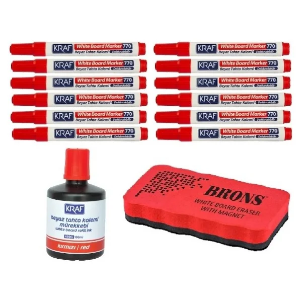 Kraf 770 Beyaz Tahta Kalemi+Kraf 450G 100ML Mürekkep+Tahta Silgisi - Görsel 2