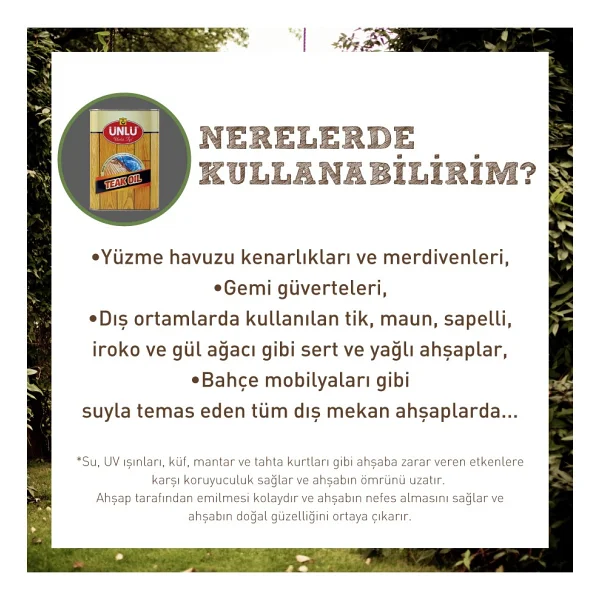Ünlü Teak Oıl (Tik Yağı) - 5 lt - Görsel 2