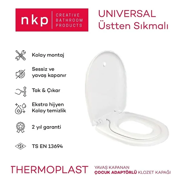 NKP Üniversal Çocuk Adaptörlü Yavaş Kapanan Klozet Kapağı NKP0340 - Görsel 2