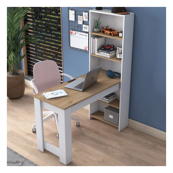 Rani HA106 Raflı Çalışma Ofis Bilgisayar Masası Sepet Ceviz - Beyaz - 120 x 50 x 75 cm - Görsel 6