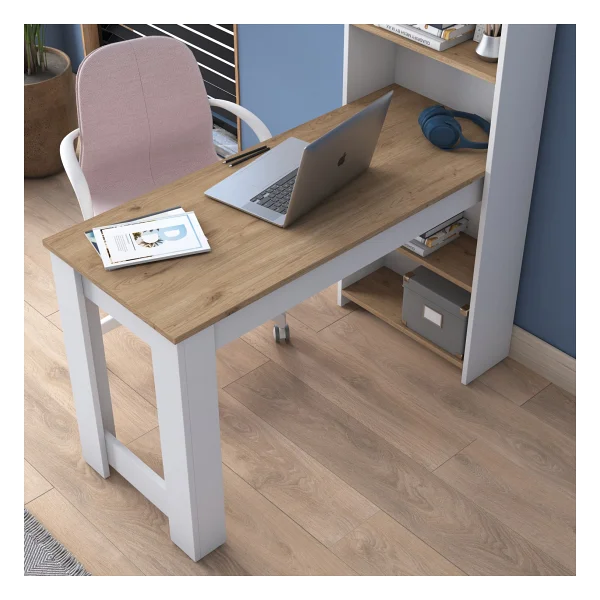 Rani HA106 Raflı Çalışma Ofis Bilgisayar Masası Sepet Ceviz - Beyaz - 120 x 50 x 75 cm - Görsel 3