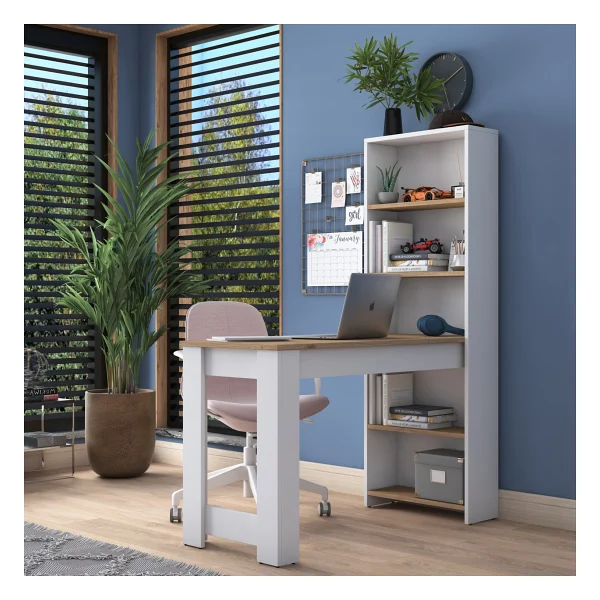 Rani HA106 Raflı Çalışma Ofis Bilgisayar Masası Sepet Ceviz - Beyaz - 120 x 50 x 75 cm - Görsel 4
