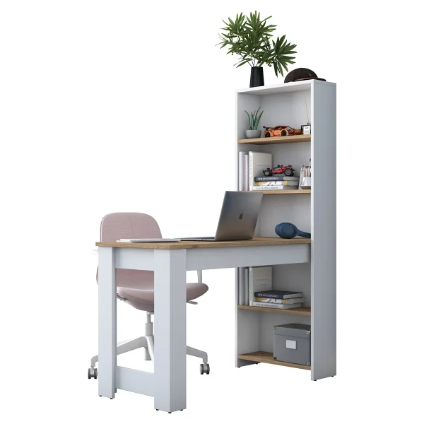 Rani HA106 Raflı Çalışma Ofis Bilgisayar Masası Sepet Ceviz - Beyaz - 120 x 50 x 75 cm - Görsel 5