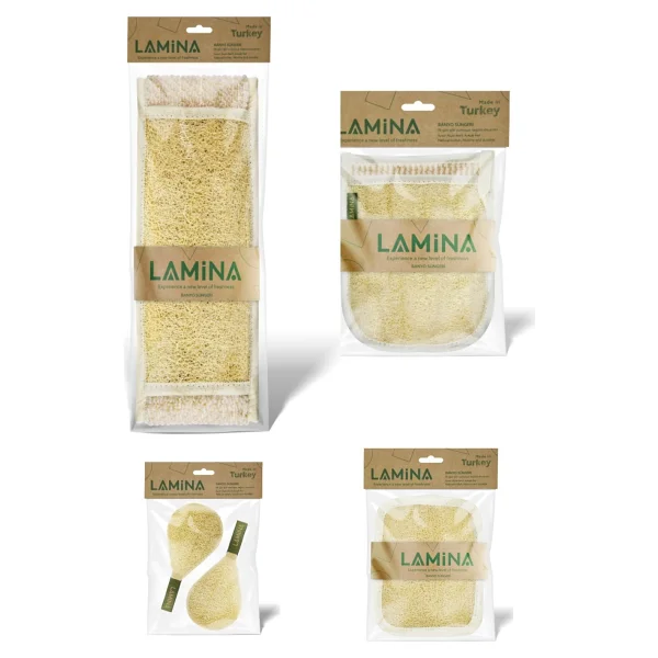 Lamina Doğal Kabak Lifi Banyo ve Hamam Kesesi 5 Parça Set Çift Taraflı Peeling Özellikli - Görsel 2