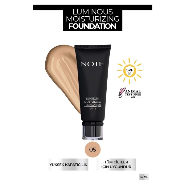 Note Luminous Moisturizing SPF 15 05 Honey Beige 35 ml Likit Fondöten - Görsel 9