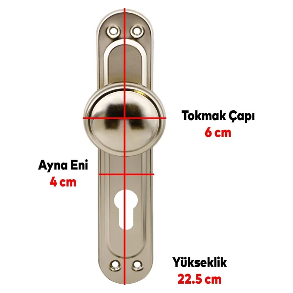 Kumru Aynalı Niken Kapı Tokmağı Topuzu Kolu Metal Tokmak Yale - 1 Adet - Görsel 3