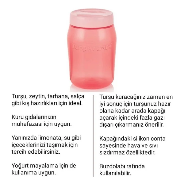 Tupperware Çok Amaçlı Kavanoz 1.5 Lt Taşıma Saklama Kabı Hsgl - Pembe - 1500 ml - 1 Adet - Görsel 3