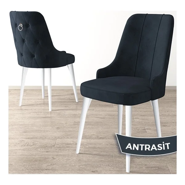 Canisa Concept Newa Serisi Babyface Kumaş Beyaz Metal Ayak Gümüş Halkalı 1 Adet Sandalye - Siyah - Görsel 5