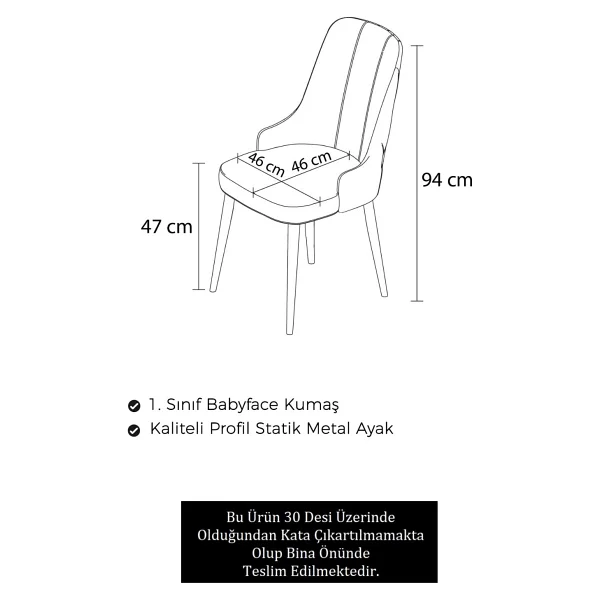 Canisa Concept Newa Serisi Babyface Kumaş Beyaz Metal Ayak Gümüş Halkalı 1 Adet Sandalye - Kahverengi - Görsel 2