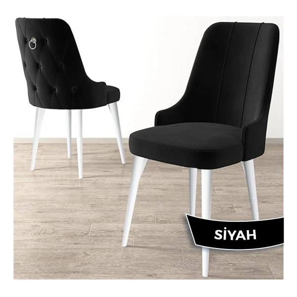 Canisa Concept Newa Serisi Babyface Kumaş Beyaz Metal Ayak Gümüş Halkalı 1 Adet Sandalye - Siyah - Görsel 10