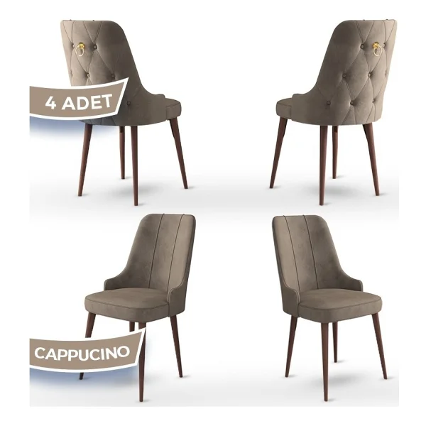Canisa Concept Enoa Serisi Babyface Kumaş Ceviz Gürgen Ayaklı4 Adet Sandalye Gold Halkalı - Cappucino - Görsel 6