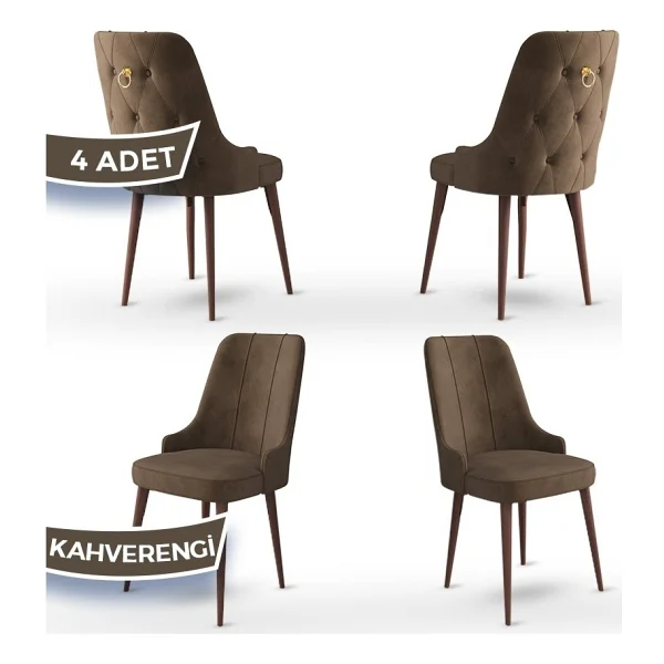 Canisa Concept Enoa Serisi Babyface Kumaş Ceviz Gürgen Ayaklı4 Adet Sandalye Gold Halkalı - Cappucino - Görsel 10