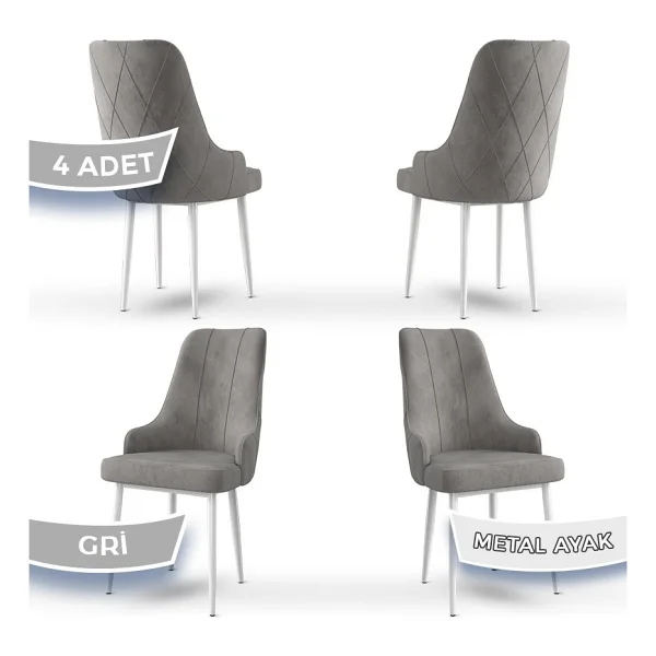 Canisa Concept Trex Serisi Babyface Kumaş Beyaz Metal Ayak 4 Adet Sandalye - Cappucino - Görsel 4