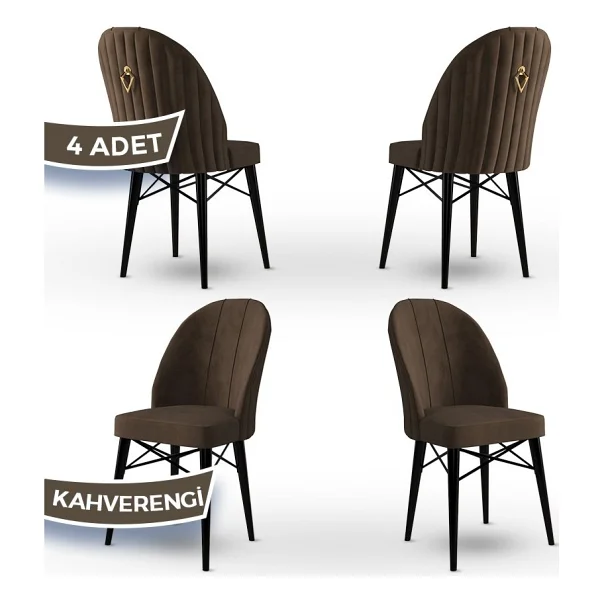 Canisa Concept Canisa Ritim Serisi, 1.sınıf Babyface Ithal Kumaş, 4 Adet Sandalye, Siyah Gürgen Ayak, Gold Halkalı - Su Yeşili - Görsel 6
