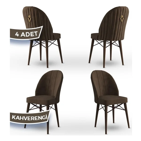 Canisa Concept Ritim Serisi Babyface Ithal Kumaş 4 Adet Sandalye Ceviz Gürgen Ayakgold Halkalı - Mürdüm - Görsel 9