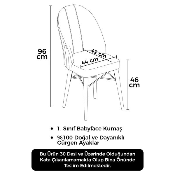Canisa Concept Ritim Serisi Babyface Ithal Kumaş 4 Adet Sandalye Ceviz Gürgen Ayakgold Halkalı - Mürdüm - Görsel 3